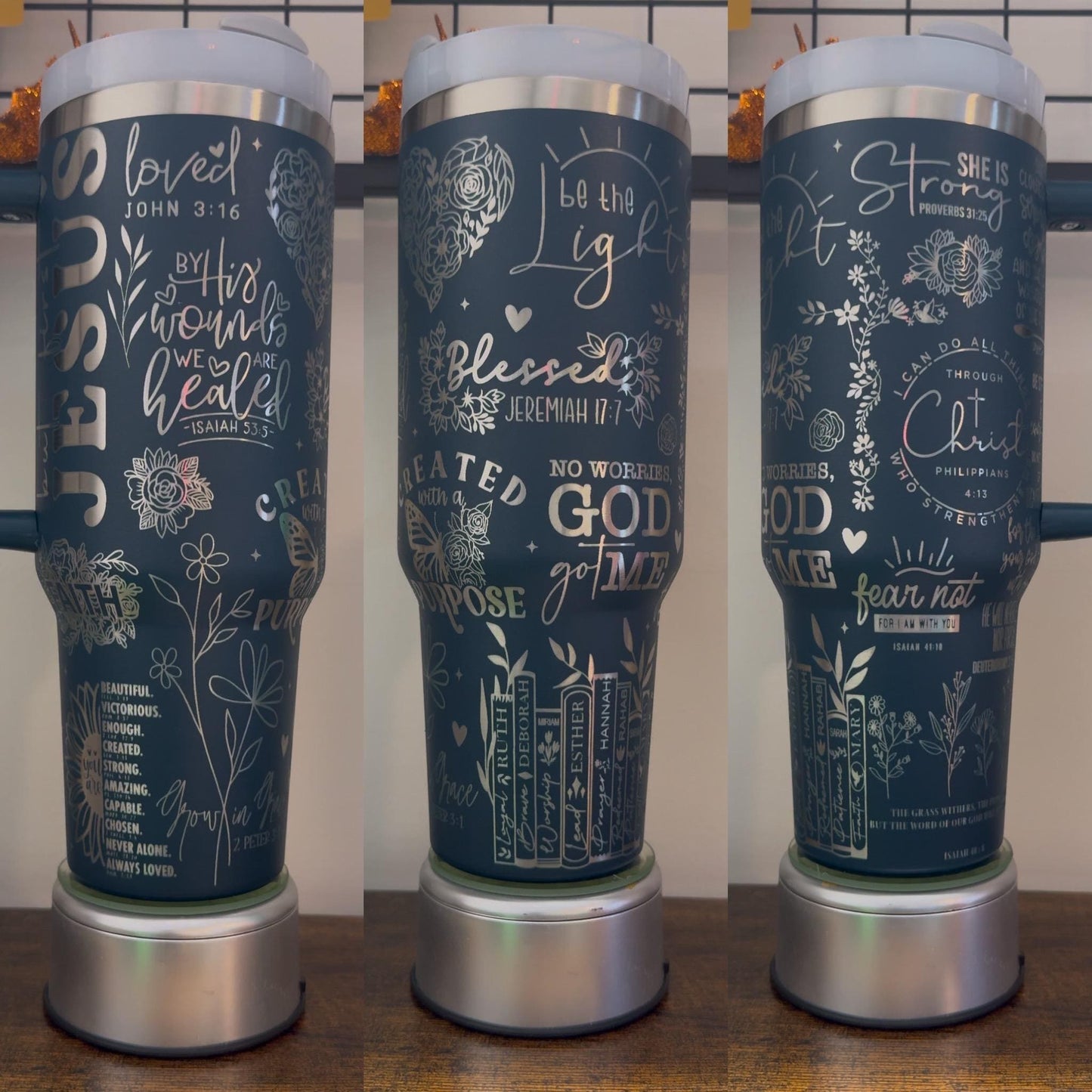 Floral Religious Laser Engraved Tumbler 30 oz