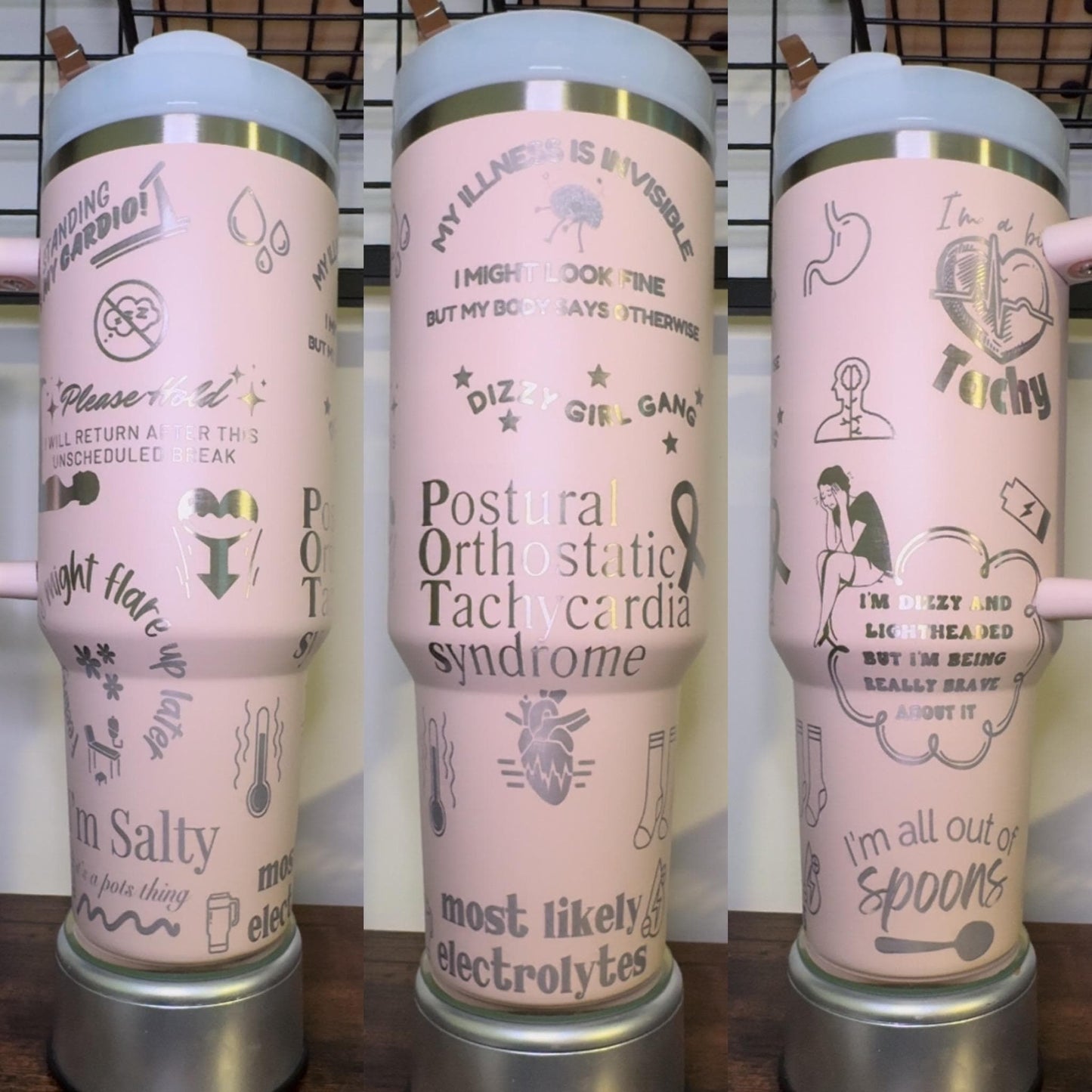 POTs-chronic illness engraved tumbler 40 oz w/ Handle