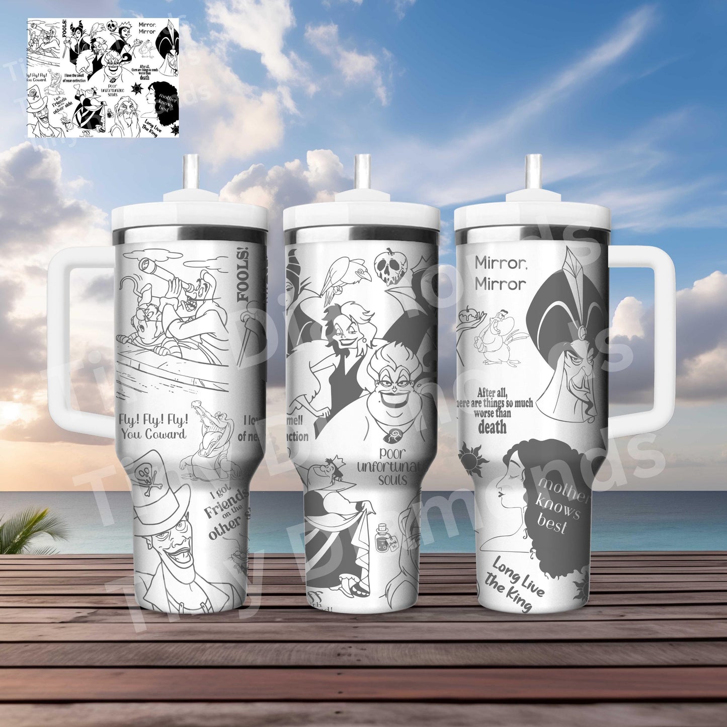 Villains' laser engraved tumbler 40 oz w/ Handle