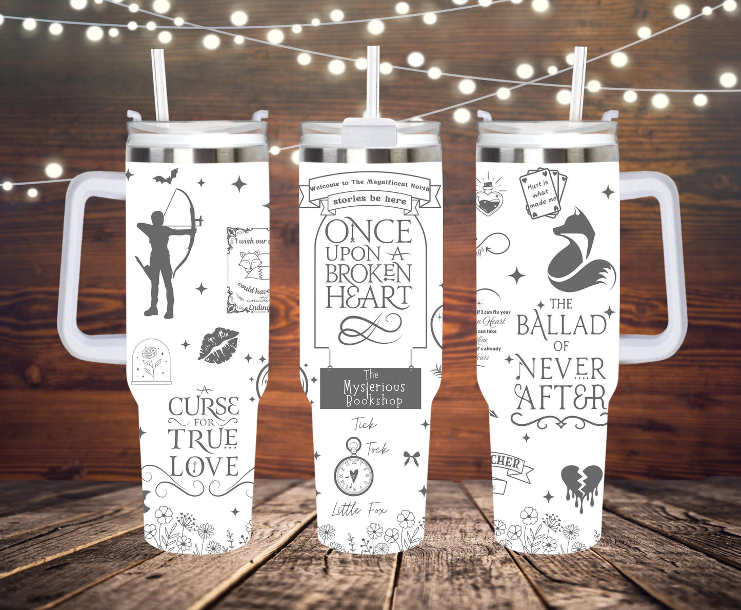 Broken Heart Book engraved tumbler 40 oz w/ Handle