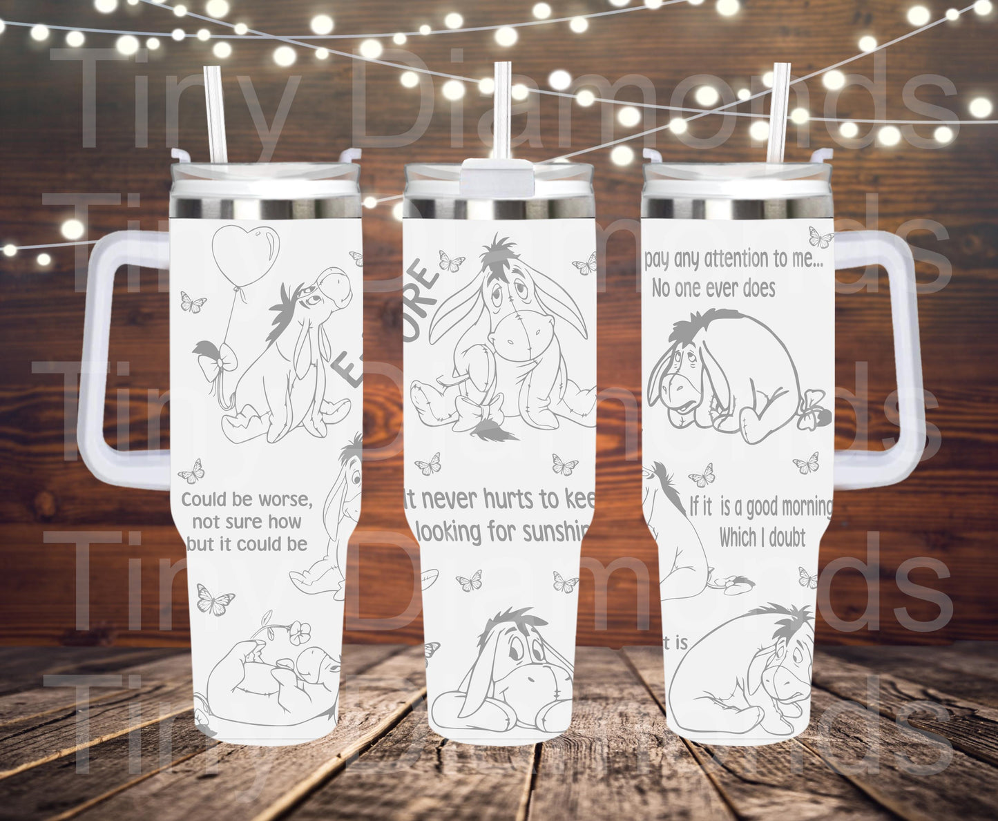 Eeyore Laser Engraved Tumbler 40 oz w/ Handle
