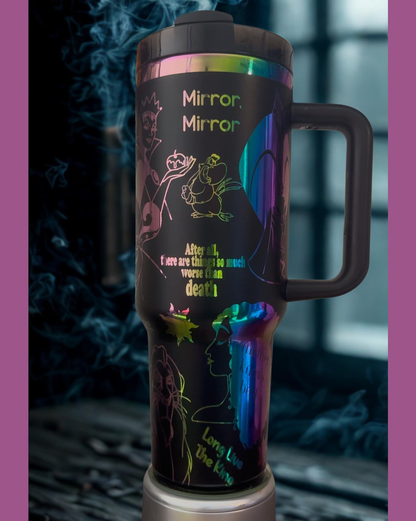 Villains' laser engraved tumbler 40 oz w/ Handle