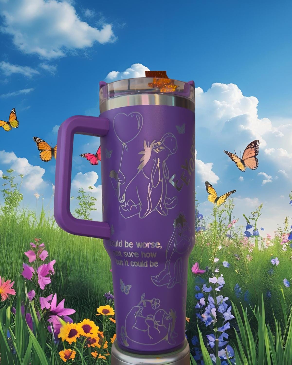 Eeyore Laser Engraved Tumbler 40 oz w/ Handle