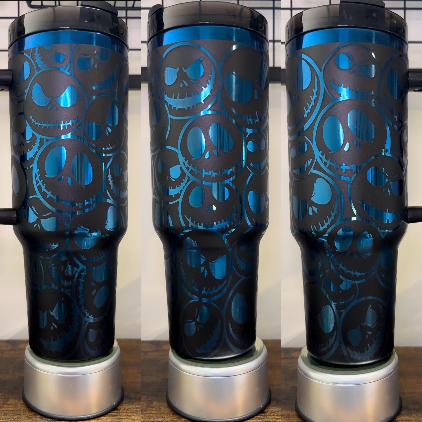 Skellington Face Laser Engraved Tumbler 40 oz w/ Handle