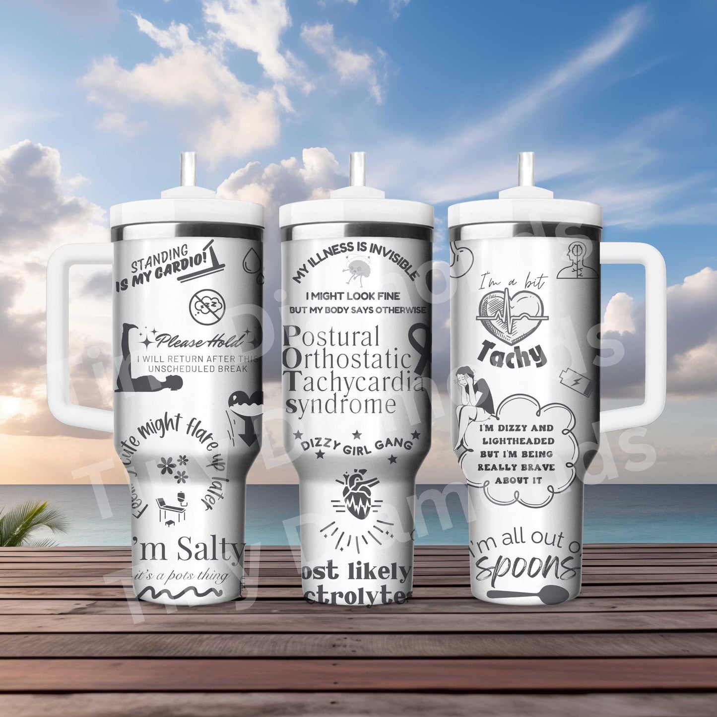 POTs-chronic illness engraved tumbler 40 oz w/ Handle