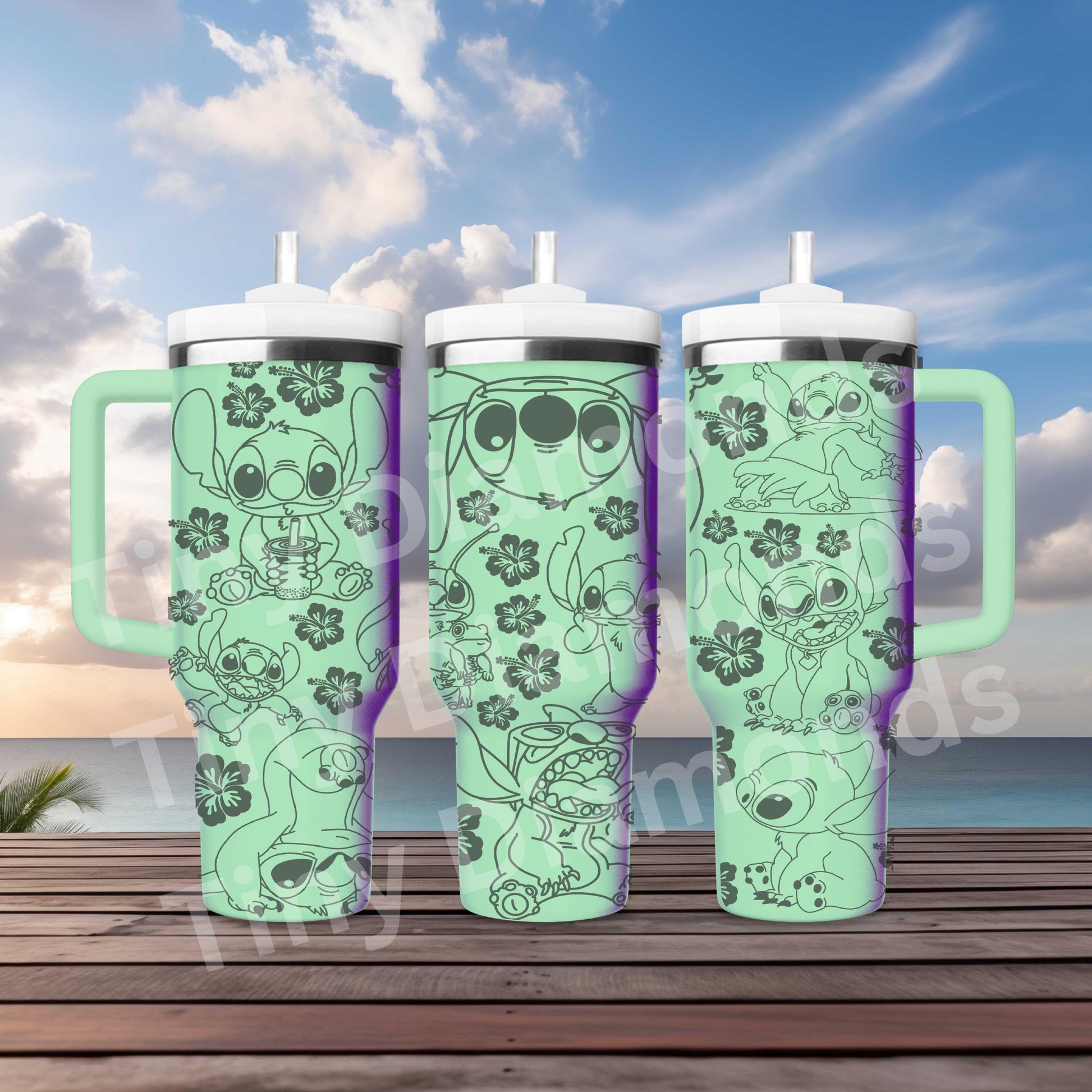 Hawaiian Alien-Stitch engraved tumbler 40 oz w/ Handle