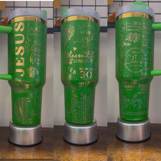 Floral Religious Laser Engraved Tumbler 40 oz w/ Handle