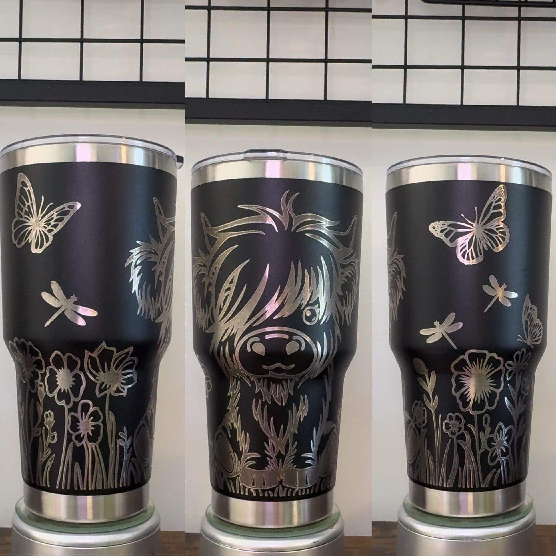 Highland Cow with flowers Engraved Tumbler 30 oz