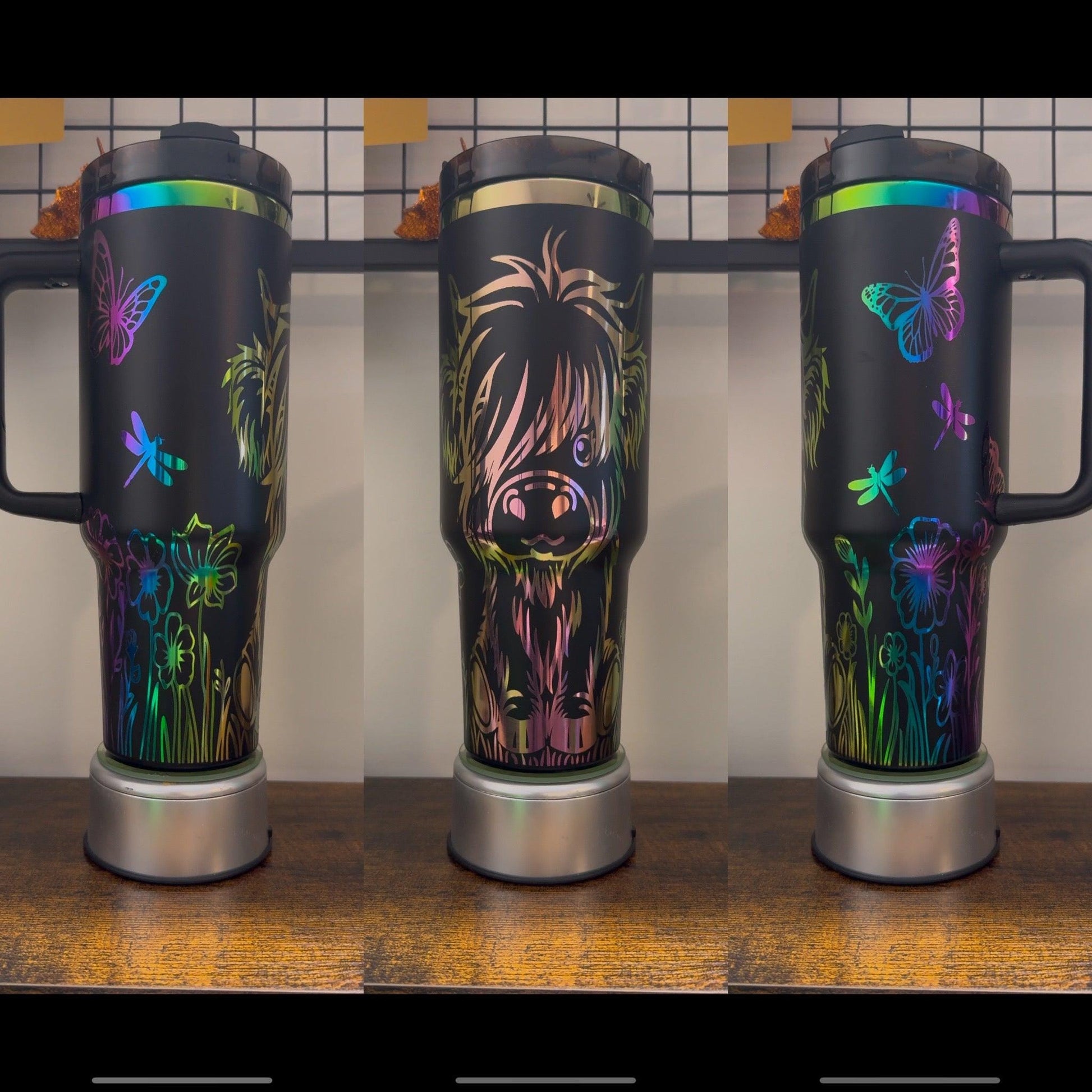 Highland Cow engraved tumbler 40 oz w/ Handle