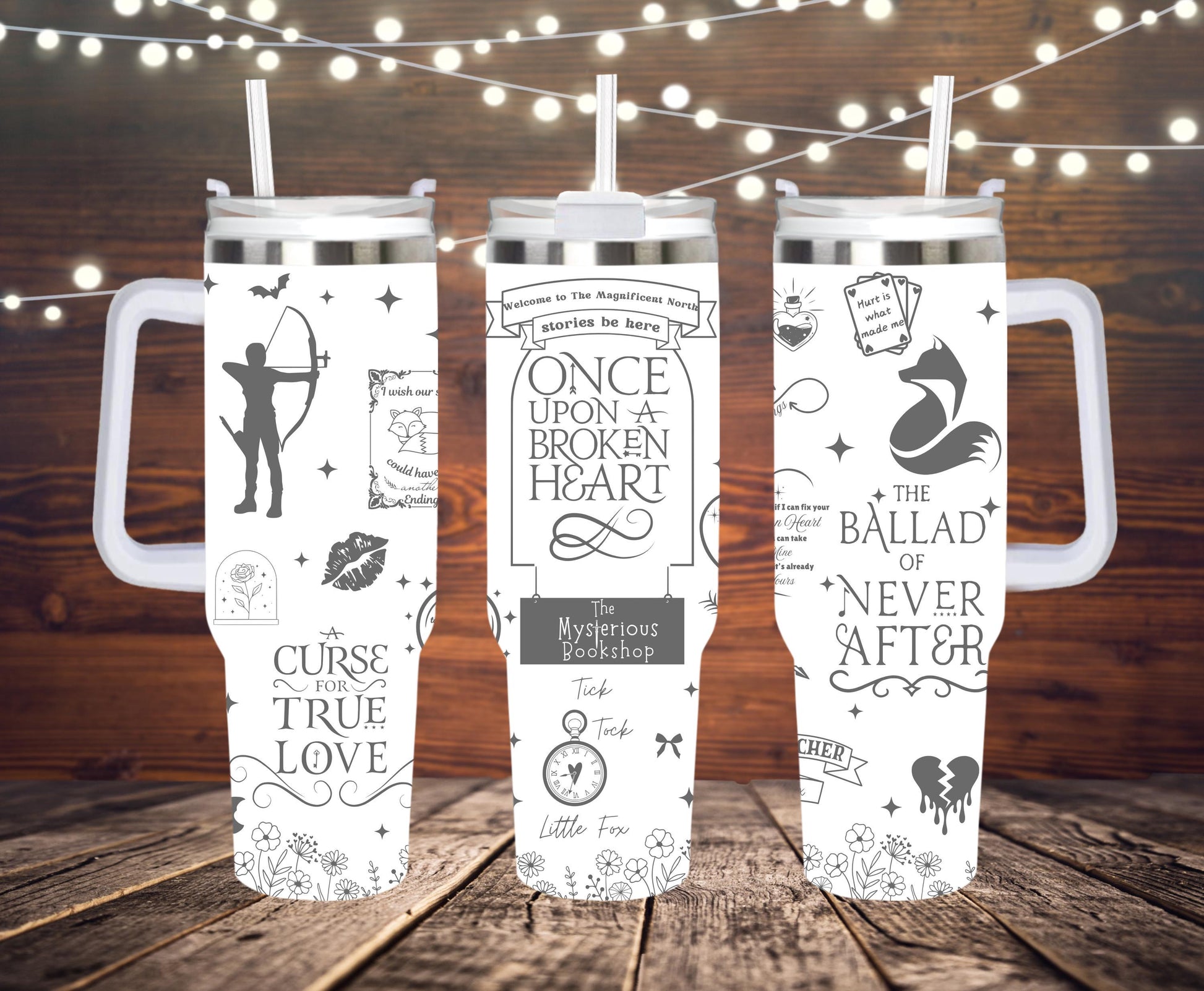 Broken Heart Book engraved tumbler 40 oz w/ Handle