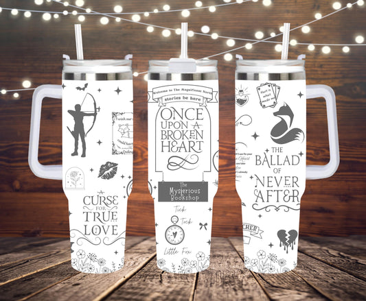 Broken Heart Book engraved tumbler 40 oz w/ Handle
