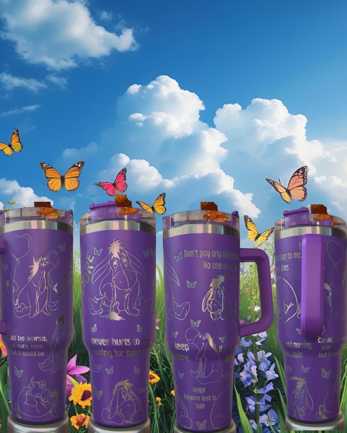 Eeyore Laser Engraved Tumbler 40 oz w/ Handle