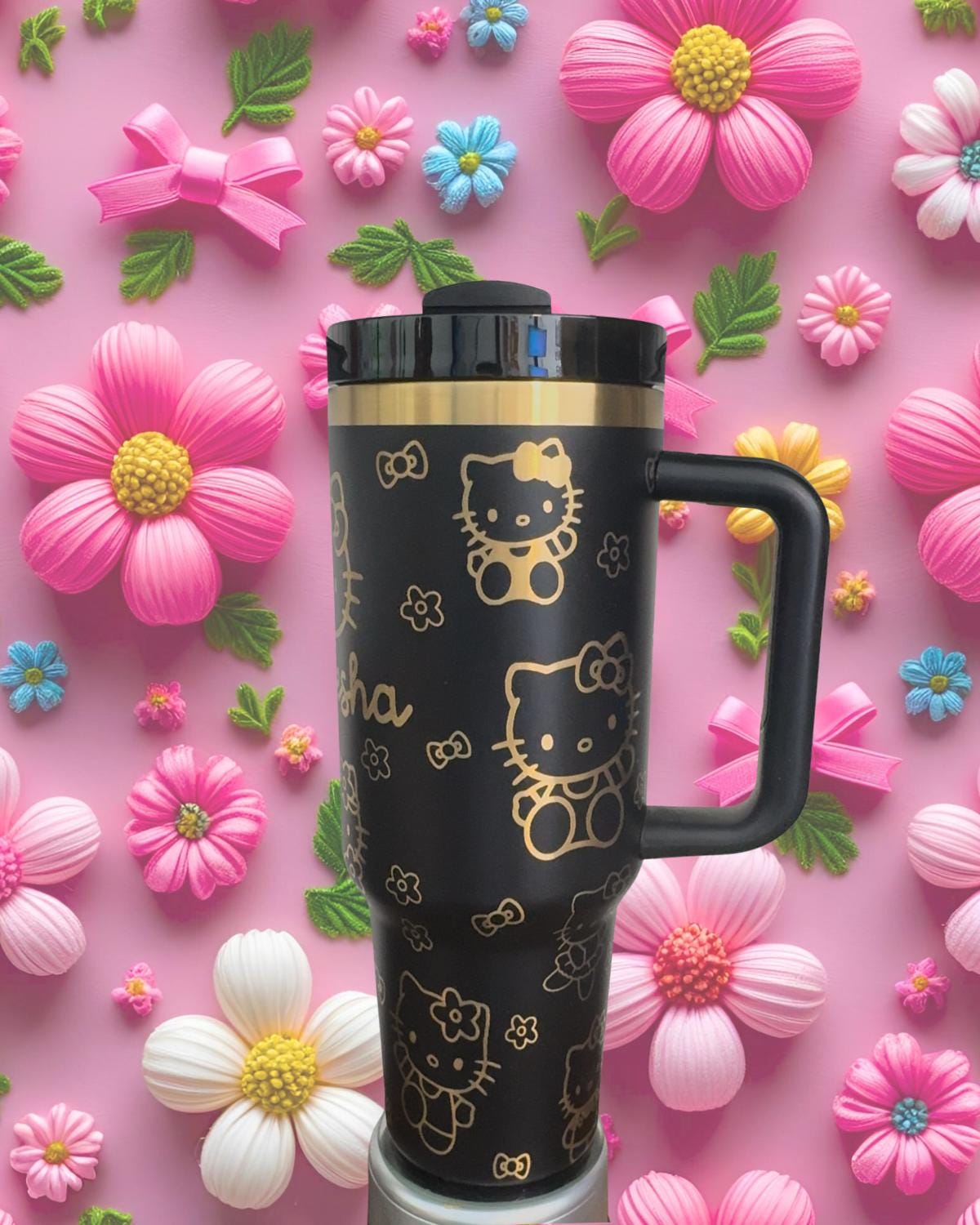 Hello Kitty Laser engraved tumbler 40 oz w/ Handle