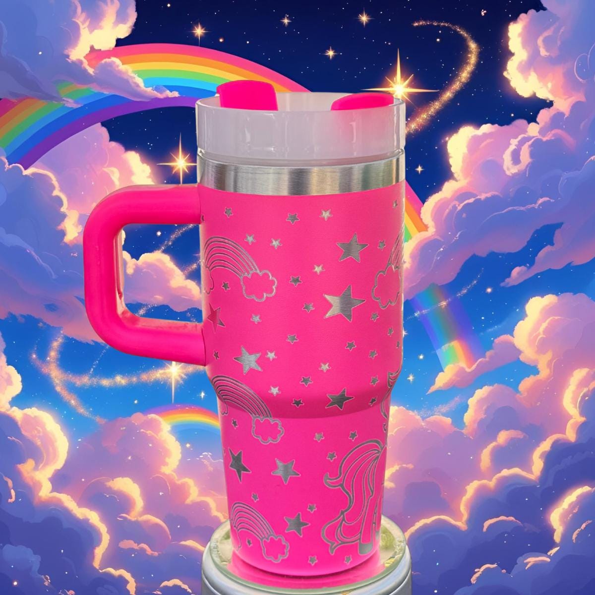 Unicorn Laser Engraved Tumbler 14 oz w/ handle