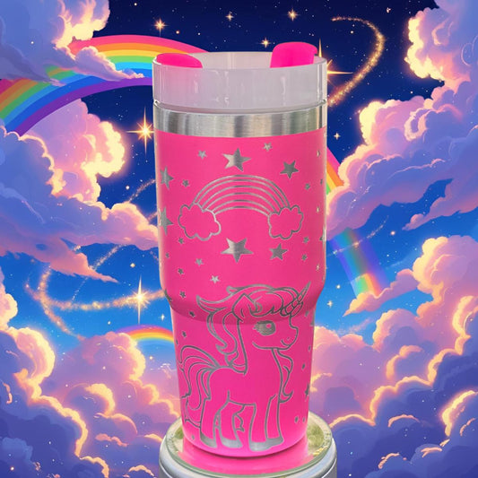 Unicorn Laser Engraved Tumbler 14 oz w/ handle