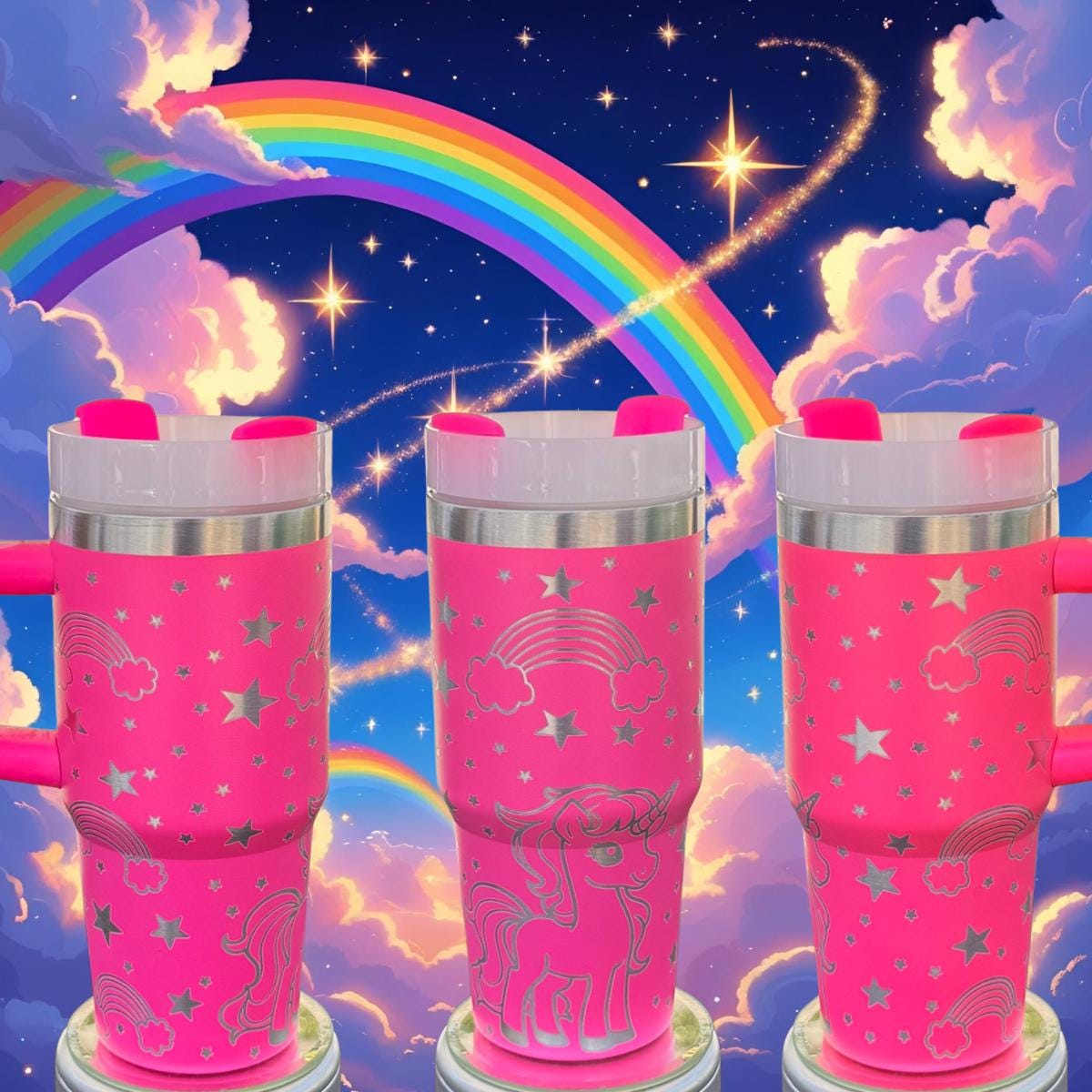 Unicorn Laser Engraved Tumbler 14 oz w/ handle